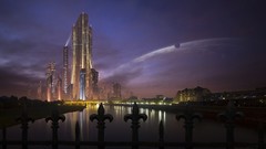 Night Skyscrapers houses cityscapes artwork futuristic
