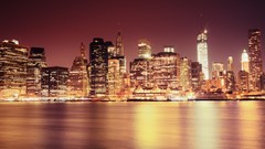 Night Skyscrapers Manhattan cities rivers cityscapes new york 