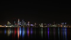 Night Skyscrapers reflections buildings cityscapes
