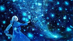 Night Stars abstract Anime blondes long hair anime girls scenic