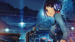 Night Stars blue headphones close-up blush anime girls vehicles 