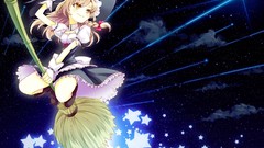 Night Stars clouds Anime hats witch blondes anime girls braids 