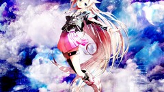 Night Stars clouds Anime socks flying white hair planets 