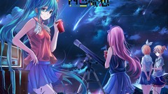 Night Stars clouds coca-cola pink hair long hair anime girls 