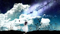 Night Stars clouds dress long hair black hair original 