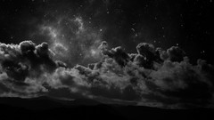 Night Stars clouds grayscale