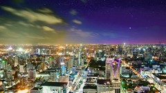 Night Stars clouds lights evening buildings cities