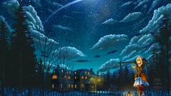 Night Stars clouds sky forests pixiv fantasia