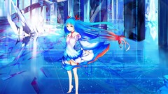 Night Stars dress blue hair barefoot anime girls blue eyes 