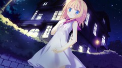 Night Stars dress blush anime girls blue eyes short hair braids 