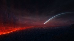 Night Stars fire War Earth planets cities artwork fantasy art 