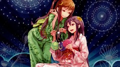 Night Stars headphones Plants Anime dress kimono long hair 