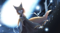 Night Stars kimono blondes anime girls blue eyes short hair 