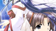 Night Stars moon blue hair long hair anime girls green eyes 