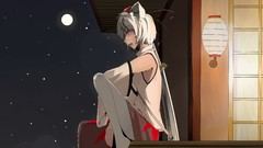 Night Stars moon weapons hats red eyes sitting houses Swords 