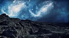 Night Stars Mountains skies galaxies outer space