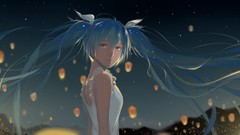 Night Stars tears dress bows outdoors blue hair long hair anime 
