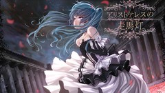 Night Stars text dress gloves Pillars long hair gray eyes white 