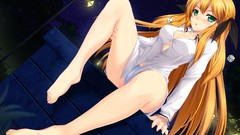 Night Stars woman blondes blush long hair barefoot anime girls 