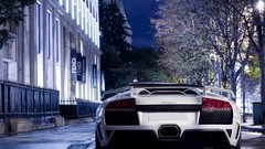 Night urban white cars Lamborghini Murcielago LP640
