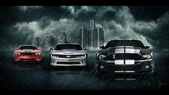 Night wall rain cars vehicles cityscapes chevrolet camaro scenic