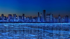 Night water Chicago reflections USA buildings cities