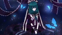 Night water dark Butterflies dress Ribbons red dress bows long 