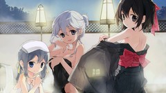 Night water Japan Anime bathroom white hair Ribbons kimono 