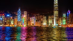 Night water light Hong Kong multicolor cityscapes nightlights