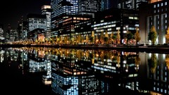 Night water light Japan Tokyo reflections cityscapes