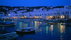 Night water lights Boats cities Villages man-made