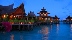 Night water lights buildings