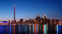 Night water lights Canada Toronto cityscapes CN Tower