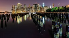 Night water lights cities cityscapes skyscapes