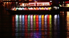 Night water lights Japan ships reflections multicolor