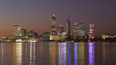Night water lights reflection buildings Perth