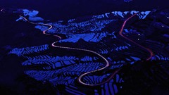 Night water lights roads aerial view Rice Terraces