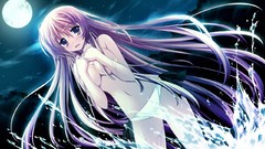 Night water moon sakura long hair anime girls game cg topless