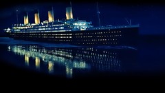 Night water ocean ships Titanic reflections ocean liner
