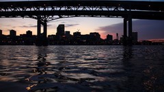 Night water Skyscrapers Bridges rivers cityscapes