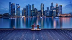 Night water Skyscrapers cities rivers cityscapes walkway 