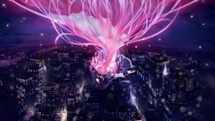 Night water Stars flying Ribbons skirts hugging blush pink hair 