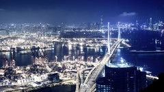 Night water Stars ships Hong Kong Bridges cityscapes skyscapes