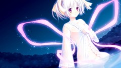 Night water wet red eyes Ribbons anime girls Yuu