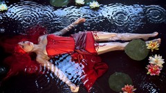 Night water woman models redheads lily pads