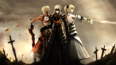 Night weapons armor saber red dress Swords anime girls fate 