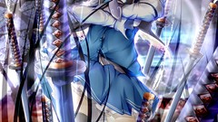 Night white hair Swords blue eyes konpaku youmu touhou video 