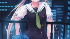 Night wind blondes skirts anime girls seifuku cityscapes 