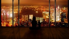Night window silhouettes cityscapes Photo manipulation