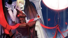 Night wine moon weapons chairs wings tie grin red eyes Ribbons 